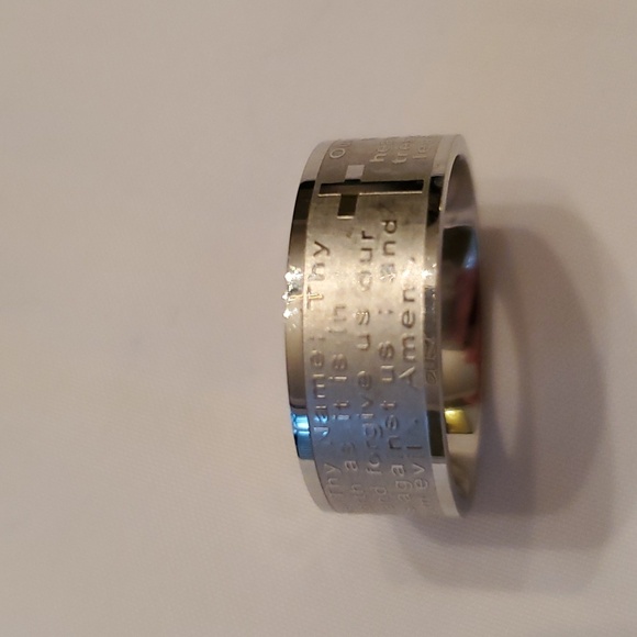 Stainless Steel Christian Lord's Prayer Ring Unisex Size 8 - Picture 5 of 7